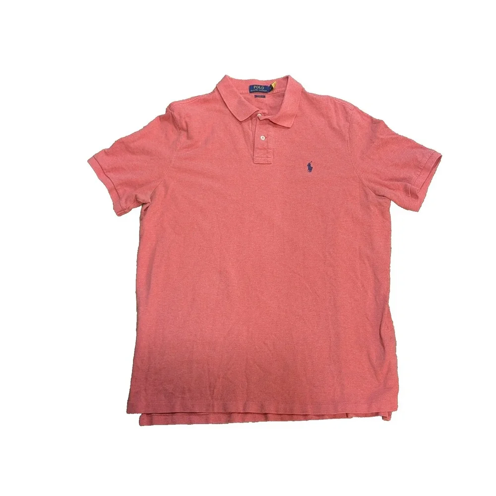 Polo Ralph Lauren Shirt Men's L Washed Coral Short Sleeve Blue Pony Golf Classic